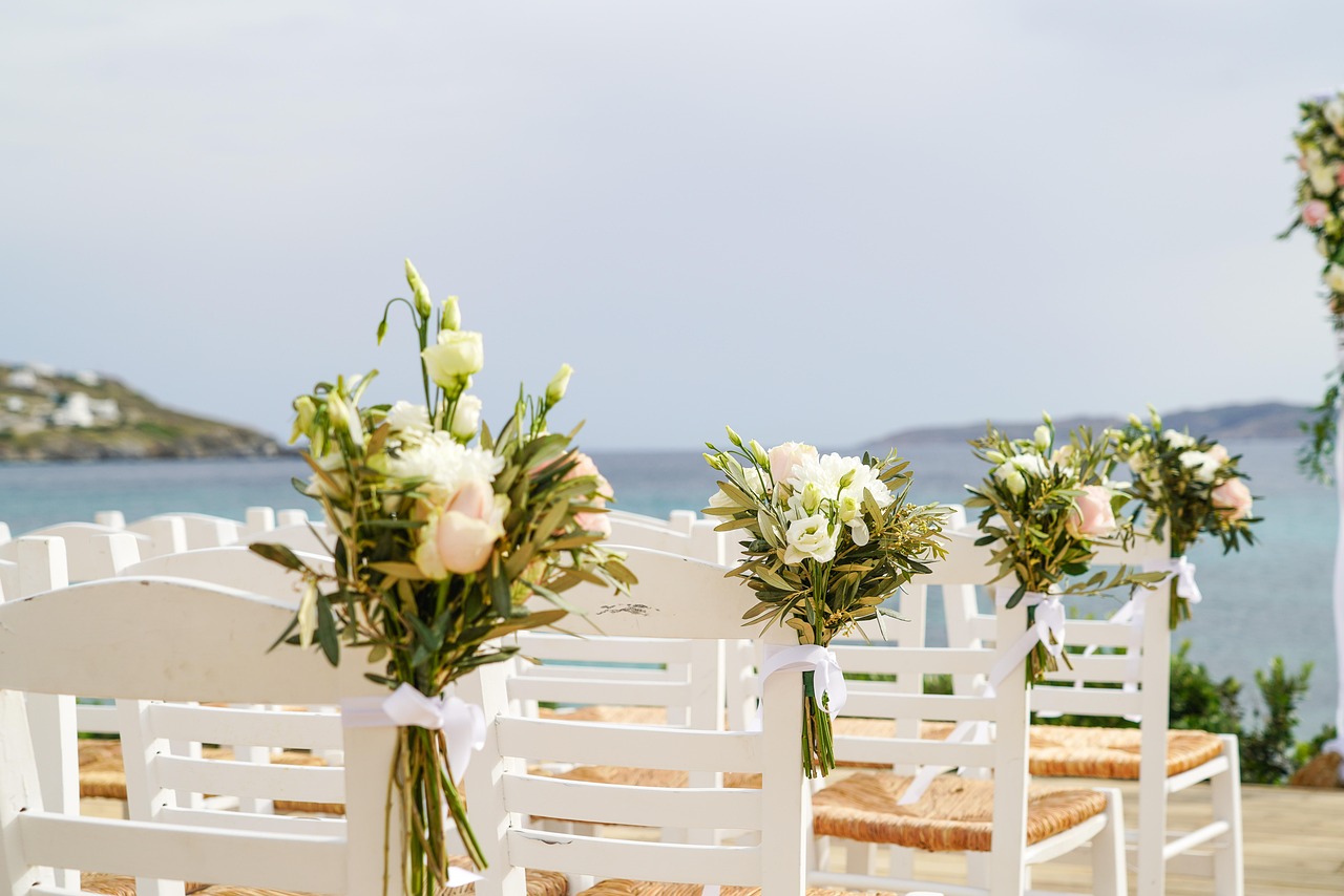 mykonos, beautiful flowers, wedding, venue, chairs, nature, seats, flowers, decoration, flower wallpaper, decor, beach wedding, flower background, greece